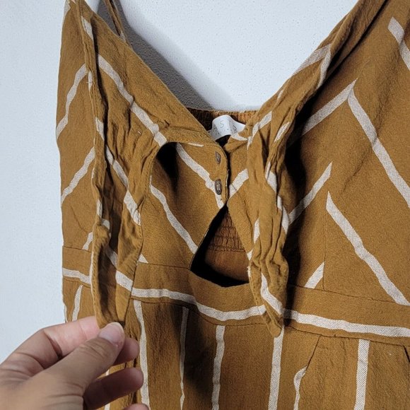 ASTR The Label Medium‎ M Brown / White Striped Wide Leg Spaghetti Strap Jumpsuit - Picture 4 of 6
